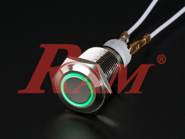Metal Switch Momentary 12mm Green LED Ring Water/Dustproof