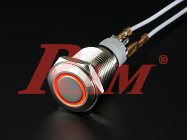 Metal Switch On/Off 16mm Red LED Ring Water/Dustproof