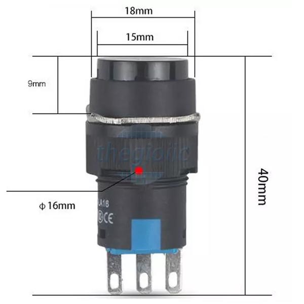 Switch On/Off 16mm Yellow - Self Locking