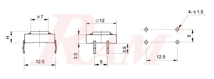 Press 4pin 12x12x5 mm Tack Switch Standard Stem - Push button