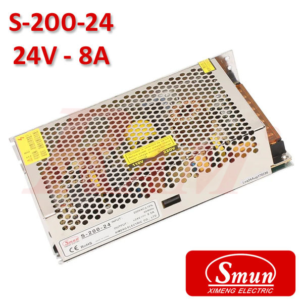 Smun® Industrial SMPS Output +24Vdc/8A Input 220Vac (S-200-24)