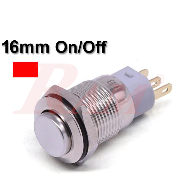 Metal Switch On/Off 16mm Red LED Ring Water/Dustproof