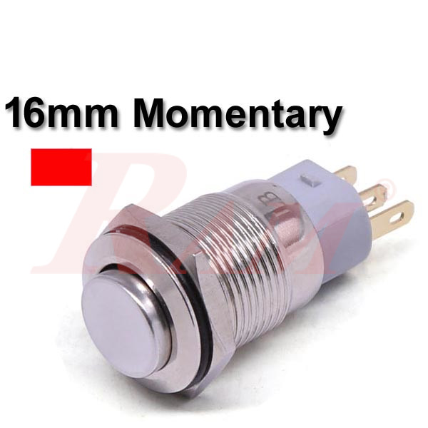 Metal Switch Momentary 16mm Red LED Ring Water/Dustproof مفتاح لحظي Tack معدني 16 ملم معدن مقاوم للماء والاتربة مع اضائة LED باللون الاحمر
