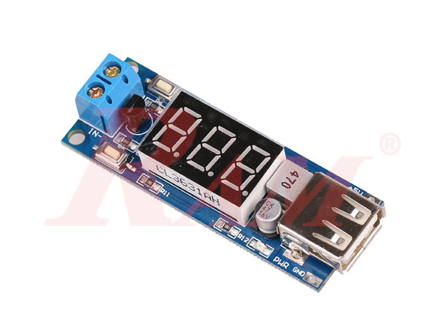 DC-DC Step Down Voltage Converter 2A USB With Voltmeter (4.5V~40Vdc to Fixed Output 5V/2A) SKU#DC302