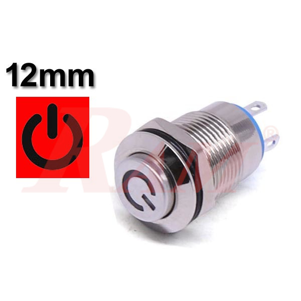 Metal Switch 12mm Waterproof Metal with POWER Symbol Red LED