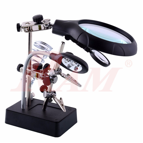 Welding Magnifying Glass 5 LED Auxiliary Clip Magnifier 3 in1 عدسة مكبرة للحام 3 في 1 مزودة بمشبك مساعد واضائة قوية 5 ليد