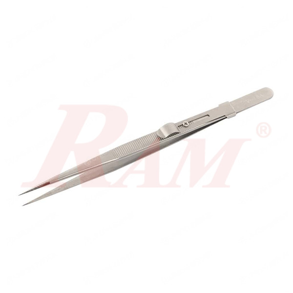 V16A Precision Stainless Steel Tweezers Straight Adjustable Fine Tip ملقاط جفت دقيق من الفولاذ المقاوم للصدا براس ناعم قابل للتعديل