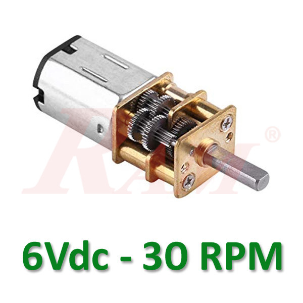 Micro Metal 6V DC Geared Motor 30RPM ماتور جيربوكس 6 فولت 30 لفة/د ترس معدن
