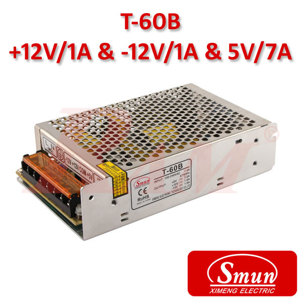 Smun® Industrial SMPS Triple Output +5Vdc/7A +12Vdc/1A & (-)12Vdc/1A Input 220Vac (T-60B)