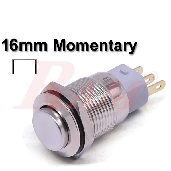 Metal Switch Momentary 16mm White LED Ring Water/Dustproof مفتاح لحظي Tack معدني 16 ملم معدن مقاوم للماء والاتربة مع اضائة LED باللون الابيض