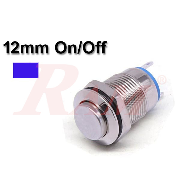 Metal Switch On/Off 12mm Blue LED Ring Water/Dustproof مفتاح تشغيل On/Off معدني 12 ملم معدن مقاوم للماء والاتربة مع اضائة LED باللون الازرق