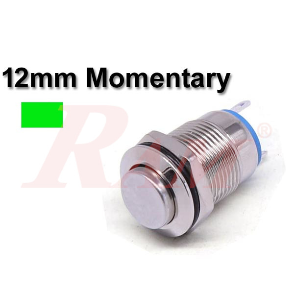 Metal Switch Momentary 12mm Green LED Ring Water/Dustproof