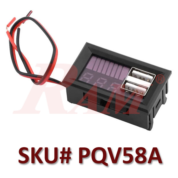 Digital Voltage & Battery Capacity Meter Panel For Lead Acid Battery 12V With Dual USB Output 5V 2A (SKU#PQV58A)