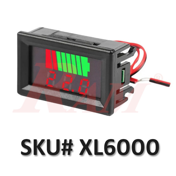 Car Battery Charge Level Indicator & Lithium Battery Capacity Meter Panel (SKU# XL6000) مؤشر شحن بطارية سيارة + مقياس سعة بطارية ليثيوم