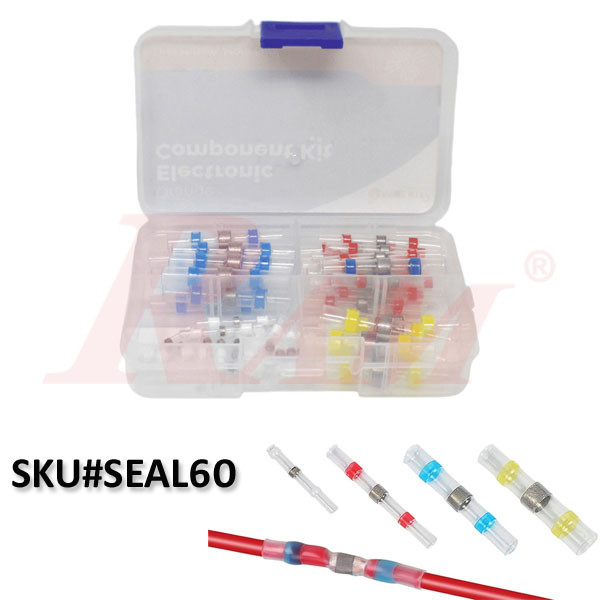 Box of 60pcs Waterproof Solder Seal Heat Shrink Wire Splice Connectors (SKU# SEAL60) علبة وصلات لحام بشرنك حراري ضد الماء – 60 قطعة