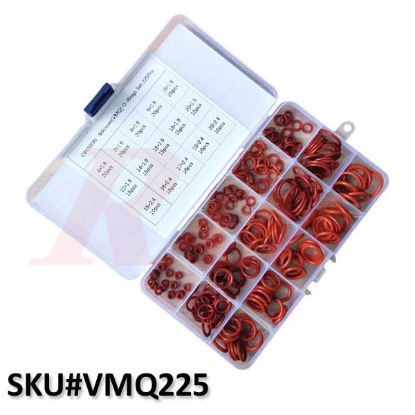 Box of Red O-Ring VMQ Rubber Sealed Ring Heat Resistant Silicon 200°C 225pcs/set (SKU#VMQ225) طقم جوانات سيليكون حراري O-Ring احمر 225 قطعة
