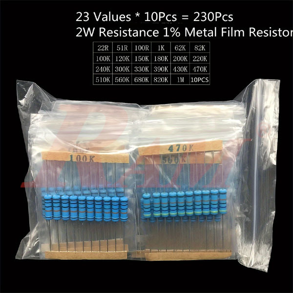 Kit Resistor 2W - 230 Metal Film Resistor 2W Tolerance 1% كيس مقومات قيم مشكلة مشهورة نصف واط دقة عالية 1%