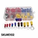 Box of 102 pcs Insulated Ring Electrical Crimp Terminals RV1.25~5.5 Kit (SKU#E102) علبة ترامل دبلة حلقات نحاس مقاسات مختلفة