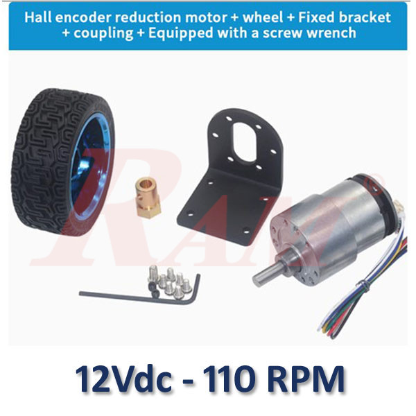 JGB37-520 DC Geared Motor 12Vdc 110 rpm Complete Set With Encoder