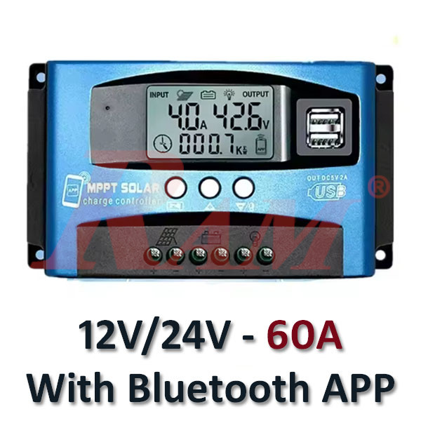 MPPT 60A Solar Charge Controller 12V/24V- With Bluetooth Mobile APP