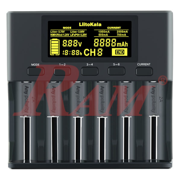 LiitoKala® Lii-S6 Battery Charger Li-ion Battery- 6 Battery Slots شاحن ليتوكالا احترافي 6 بطاريات