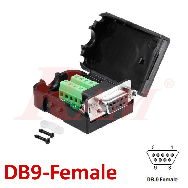 DB9 Female With Cover to Screw Terminal Blocks (SKU#DB90F)