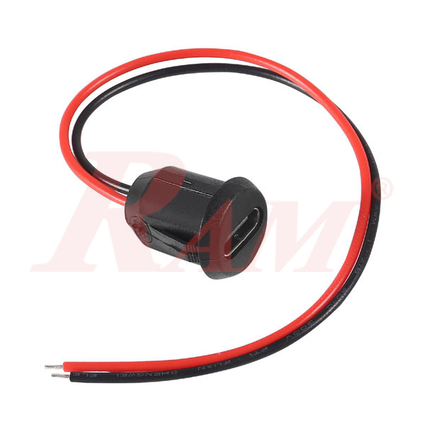 Round USB Power Outlet Type C Female 2P Charger Panel Socket Free End Wire (SKU#ROFRE)