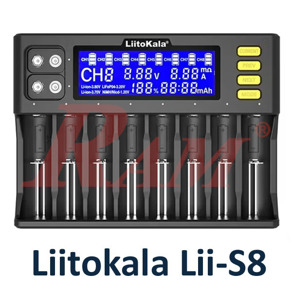 LiitoKala® Lii-S8 Smart Intelligent Battery Charger - 8 Battery Slots شاحن بطاريات ليثيوم احترافي ذكي 8 فتحات ماركة LiitoKala موديل Lii-S8