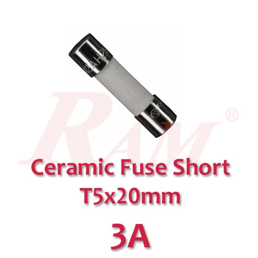 [FUSE.TH.3A] Ceramic Fuse Short 3A-250V (Size T5x20mm)