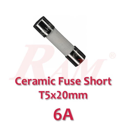 [FUSE.TH.6A] Ceramic Fuse Short 6A-250V (Size T5x20mm)