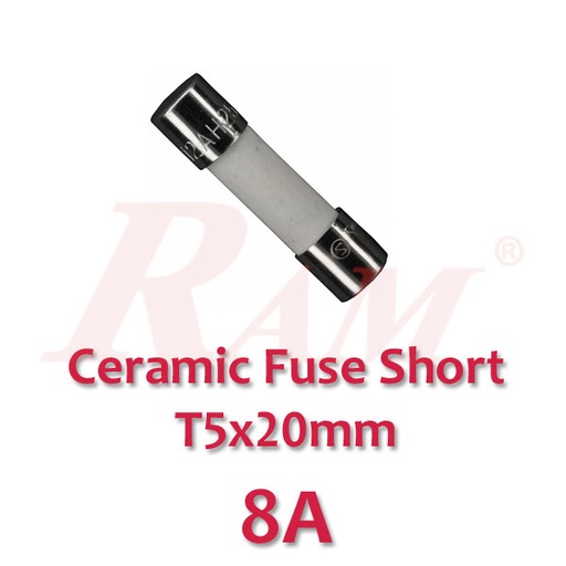 [FUSE.TH.8A] Ceramic Fuse Short 8A-250V (Size T5x20mm)