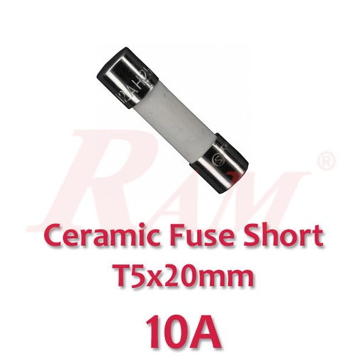 [FUSE.TH.10A] Ceramic Fuse Short 10A-250V (Size T5x20mm)
