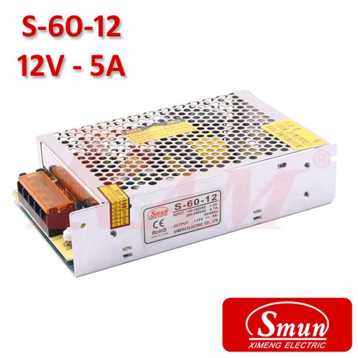 [KIT.SMPS.12V.5A] Smun® Industrial SMPS Output +12Vdc/5A Input 220Vac (S-60-12)
