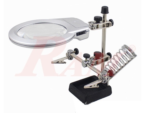 [MAGNIFIER.MG16129A] Magnifier LED With Alligators Holders & Soldering Iron Stand عدسة مكبرة مع اضائة ليد ومزودة بمشابك للبورد ومزودة بحامل لكاوية اللحام
