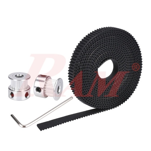[GT2.SET.5MM] GT2 Set 5mm - 2x Bore 5mm Aluminum Pulley 20 Teeth + 2x Meters GT2 6mm Open Timing Belt