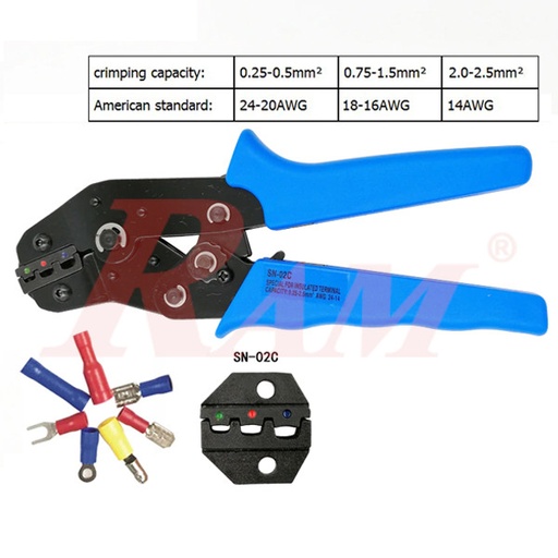 [SN.02C.CRIMPING.TOOL] SN-02C Insulated Terminals Crimping Tool بنسة ترملة للترامل الغير معزولة