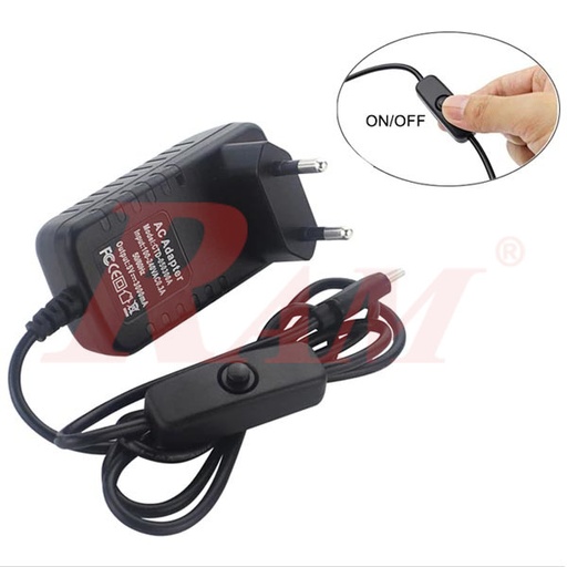 [RPI4.ADAPTOR.ONOFF] ادابتور حائطي - مصدر طاقة - مخرج USB C قدرة 5 فولت 3 امبير مزود بمفتاح تشغيل وإيقاف On/Off