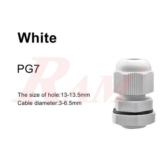 [PG7.WHITE] PG7 White Plastic Cable Gland (3~6.5mm) Connector Waterproof