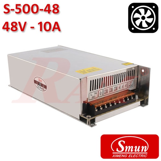 [KIT.SMPS.48V.10A.FAN] Smun® Industrial SMPS Output +48Vdc/10.5A Input 220Vac With Cooling Fan (S-500-48)