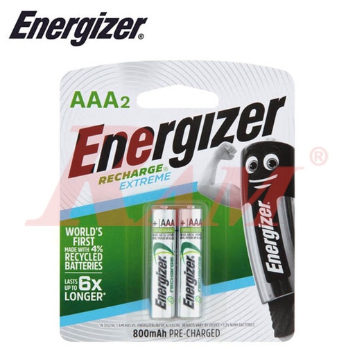 [ENERGIZER.RECH.AAA.800MAH] Energizer® 2xAAA 800mAh Rechargeable Batteries بطارية قابلة للشحن انرجايزر AAA قلم  - كارت 2 حجر