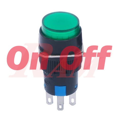 [PB.BIG.3PIN.ONOFF.GREEN] Switch On/Off 16mm Green - Self Locking