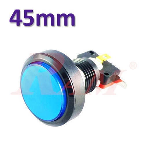[PB.ARCADE.45MM.12V.B] Arcade Style 45mm Big Round Push Button With Blue LED Light - Flat Head زر ضغط دائري كبير مقاس 45 ملم على طراز Arcade مع ضوء LED ازرق