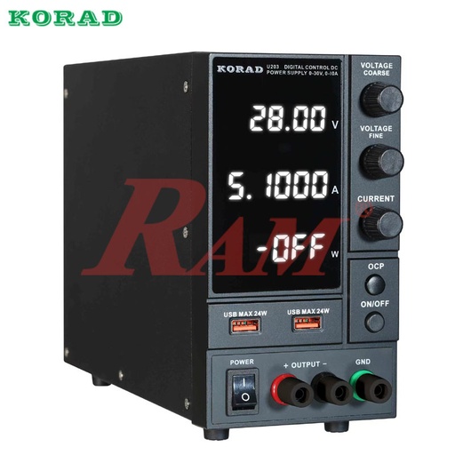 [PS.U203.KORAD] U203 0-30V, 0-10A, 300W, 1CH, Digital Control and Switching Mode DC Power Supply With 2 USB Quick Charging Ports باور سبلاي DC رقمي 30V 10A ‏300W مع USB شحن سريع
