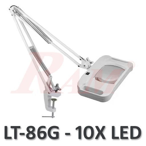 [MAGNIFIER.LT86G.X10] LT86G Glass 10X Big Magnifier Movable Arm With Handle & LED Light - New Shape