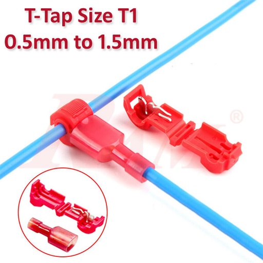 [TERMILA.WIRE.T1-TAP.RED] T-Tap Size T1 (0.5mm² - 1.5mm²) Wire Connector Bridge to Connect Without Cutting Wires