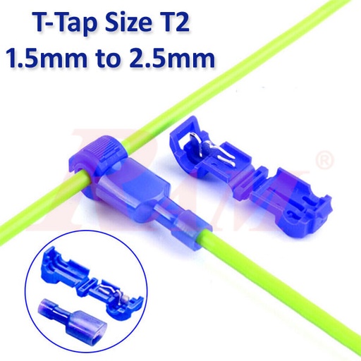 [TERMILA.WIRE.T2-TAP.BLUE] T-Tap Size T2 (1.5mm² - 2.5mm²) Wire Connector Bridge to Connect Without Cutting Wires