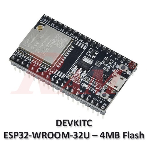 [KIT.ESP32.4M.DIVKITC.WROOM.32U] ESP32-DEVKITC Development Board (ESP32-WROOM-32U – 4MB Flash)