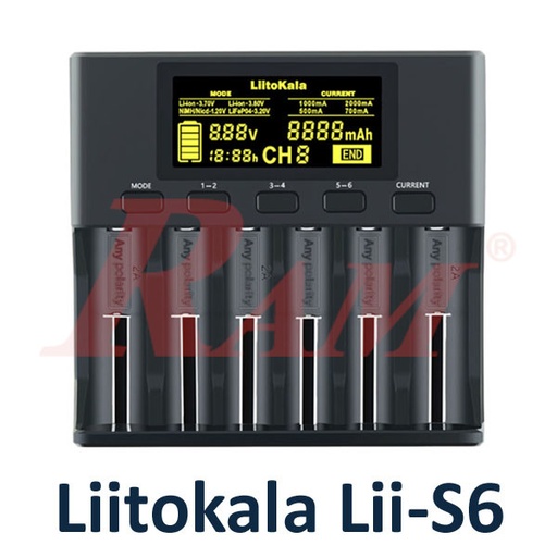 [CHARGER.LIITOKALA.S6] LiitoKala® Lii-S6 Battery Charger Li-ion Battery- 6 Battery Slots