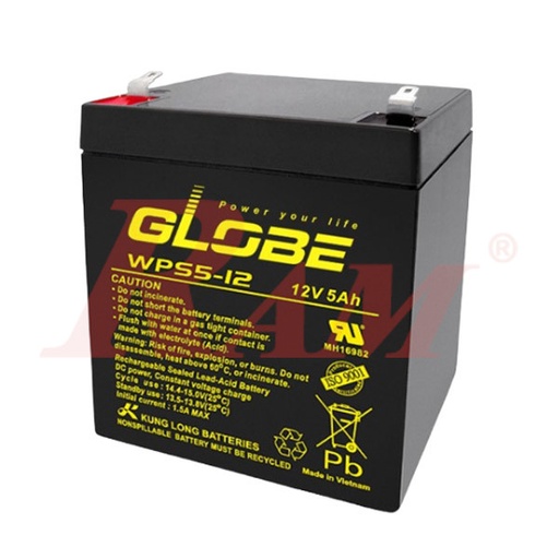 [BATTERY.12V5A.GLOBE] Sealed Lead Acid Battery 12V/5Ah - GLOBE بطارية قابلة للشحن جافة 12 فولت 5 امبير ماركة جلوب