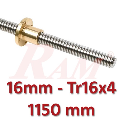 [LS.TR16X4.1150MM] Trapezoidal Lead Screws Tr16 4mm Pitch (TR16x4) Length 1150mm + 1 Flange Brass Nut